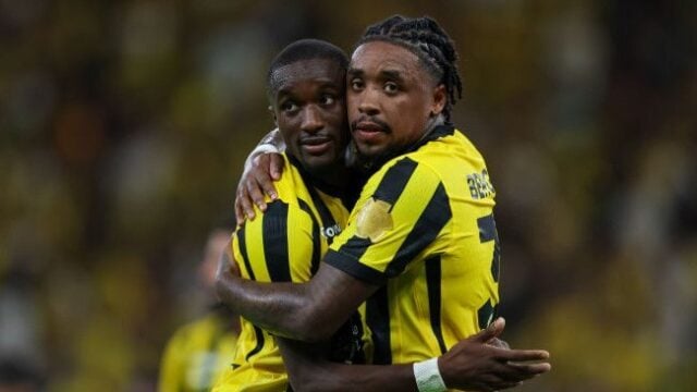 Al-Ittihad players celebrate during their pre-season friendly against Orlando Pirates