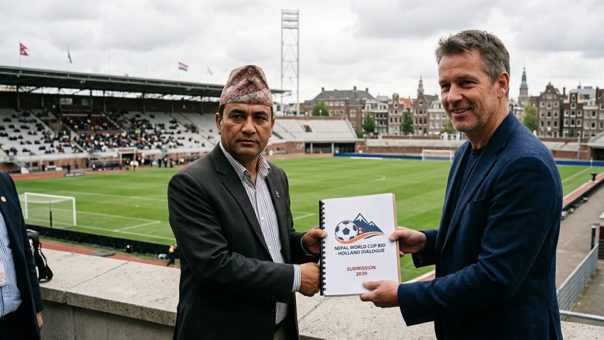 Nepal batter at the crease in an ICC Cricket World Cup League 2 match