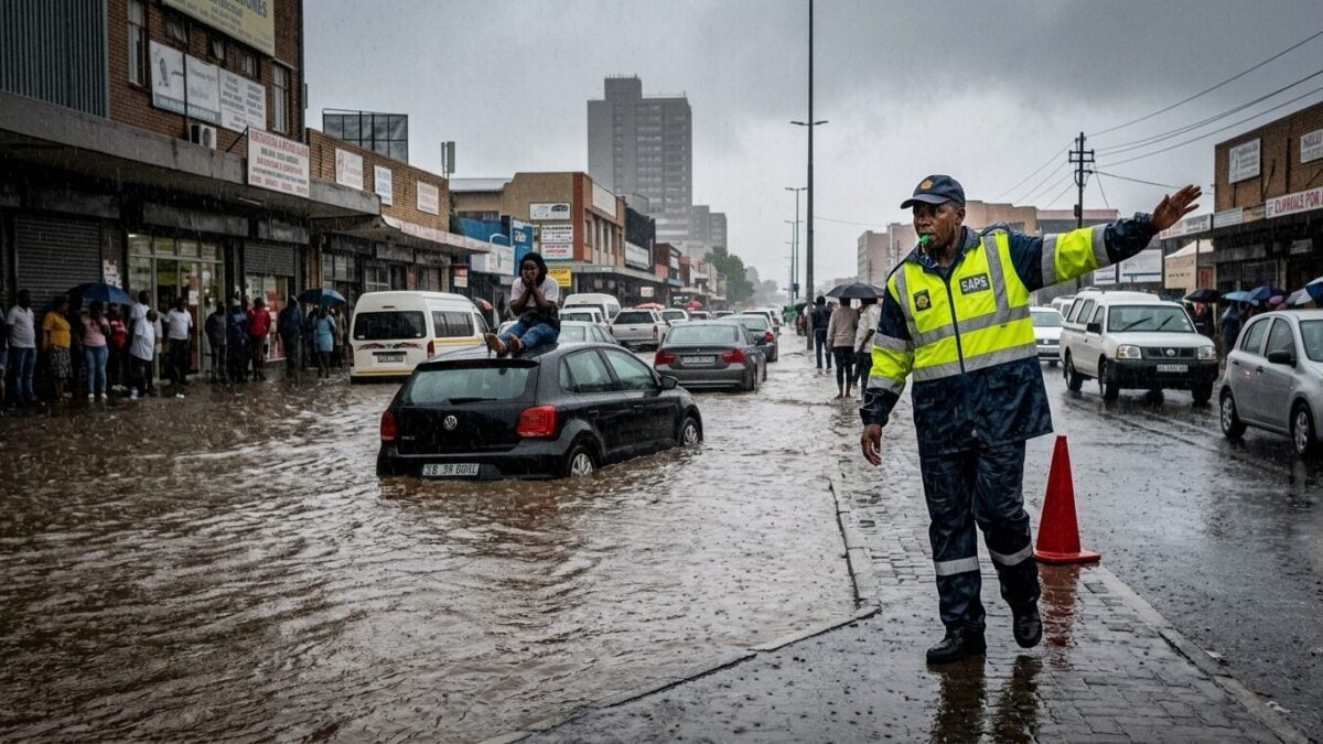 Johannesburg floods leave cars stranded as heavy rain pounds inner city roads