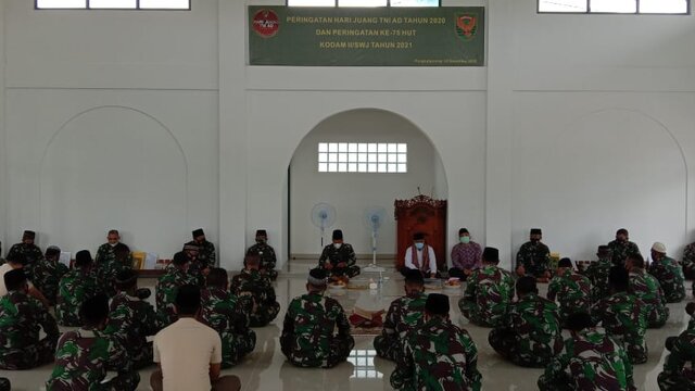 Memperingati Hari Juang TNI AD tahun 2020 dan Peringatan HUT ke-75 Kodam II/ Sriwijaya, Korem 045/Garuda Jaya Mengadakan Doa Bersama