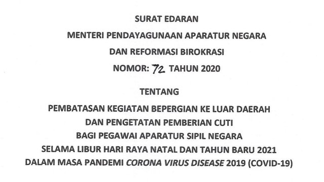 Batasi ASN Berpergian ke Luar Daerah Saat Libur Natal & Tahun Baru, Menpan