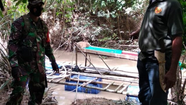 Koramil 414–05/Kelapa Kampit Tertibkan Tambang Liar di Aliran Sungai Buding