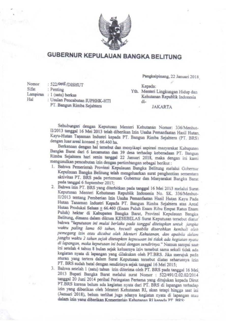 Erzaldi: Selama Menjabat, Saya Telah Minta Pencabutan Izin HTI PT BRS ke KLHK
