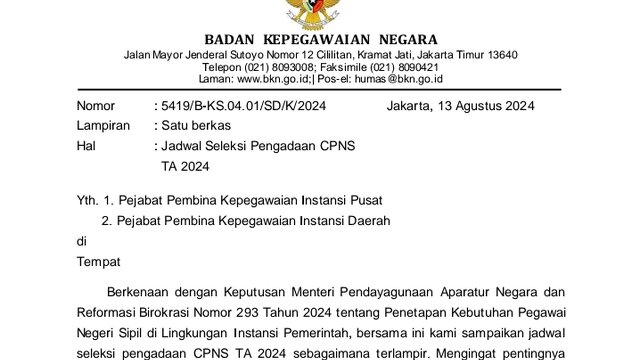 BKN Rilis Jadwal Lengkap Penerimaan CPNS Tahun 2024, Berikut Tahapannya