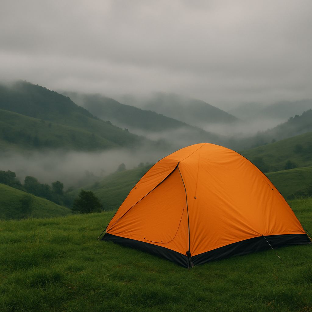 Ilustrasi tenda camping di kawasan wisata pegunungan Temanggung Jawa Tengah