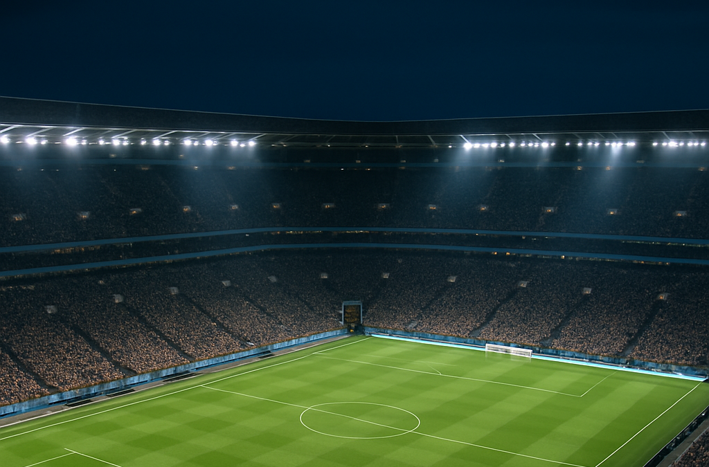 Stadion sepak bola Eropa modern untuk pertandingan kompetisi internasional malam hari