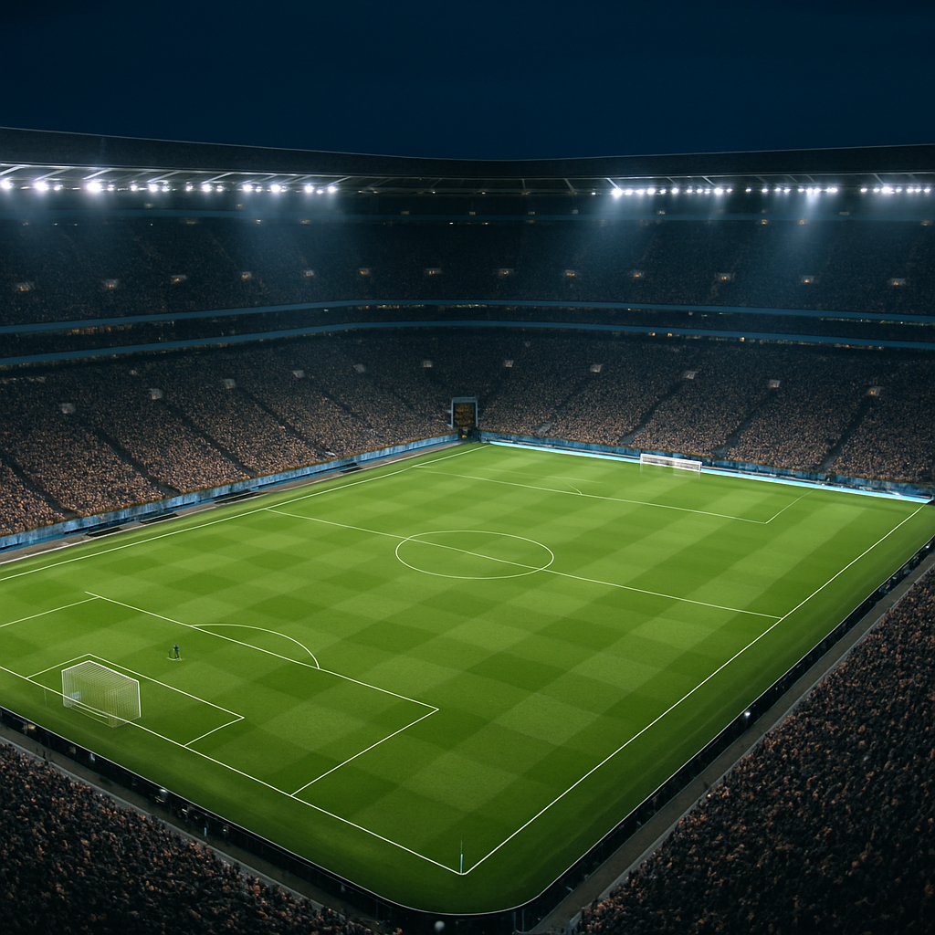 Stadion sepak bola Eropa modern untuk pertandingan kompetisi internasional malam hari