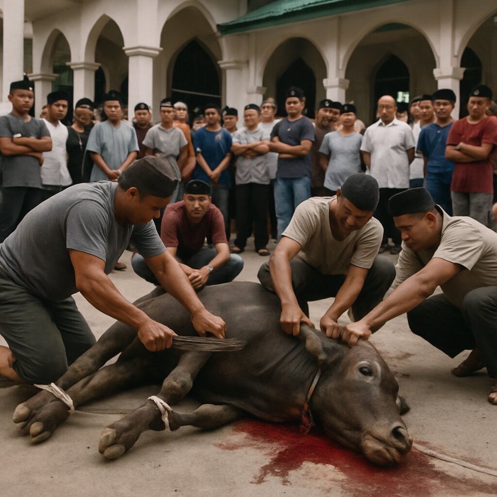Penyaluran hewan kurban sapi ke masyarakat dalam perayaan Iduladha