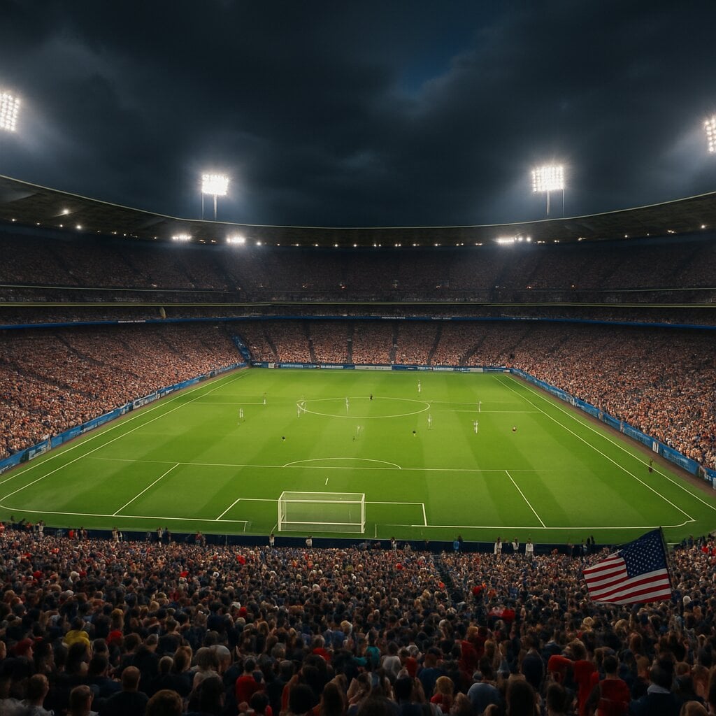 Stadion sepak bola modern yang dipenuhi penonton untuk Piala Dunia 2026 di Amerika Serikat