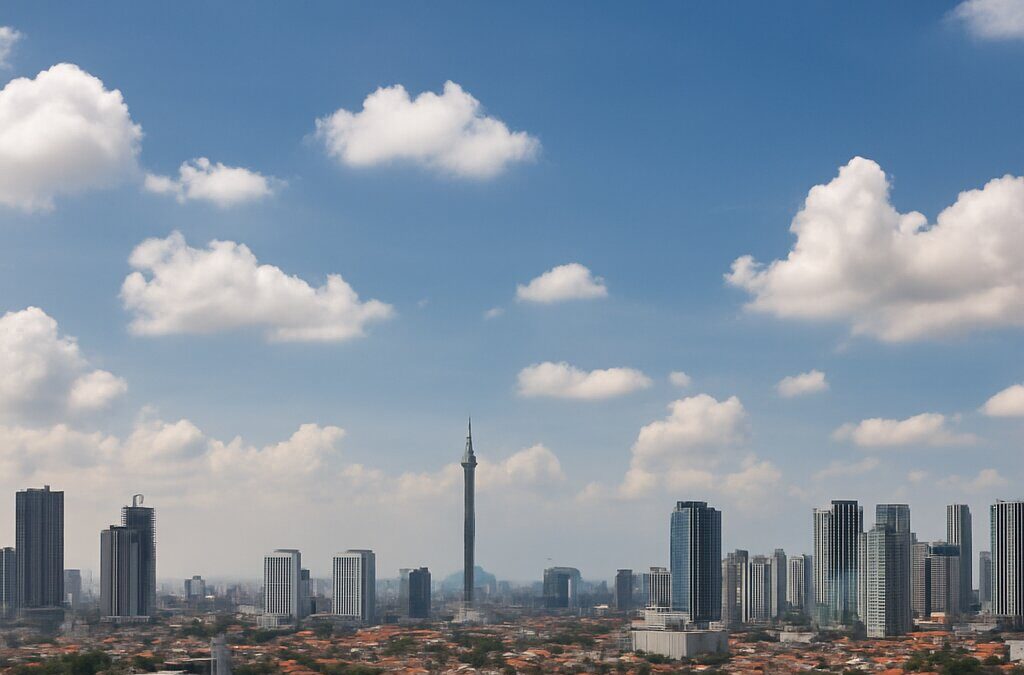 Langit cerah berawan di atas pemandangan kota Surabaya Jawa Timur