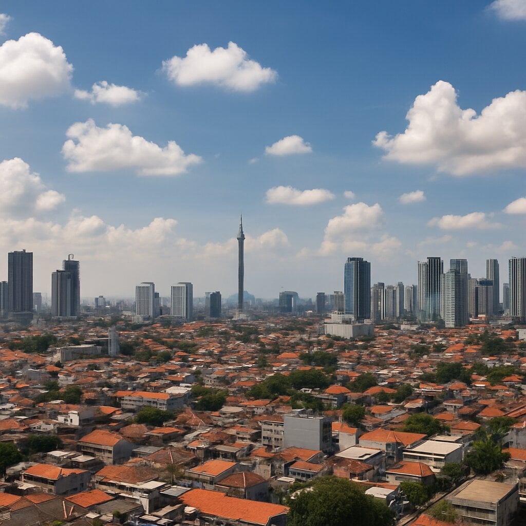 Langit cerah berawan di atas pemandangan kota Surabaya Jawa Timur