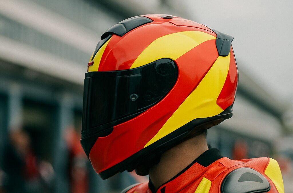 Ilustrasi perlengkapan balap motor profesional Marc Marquez di paddock MotoGP Italia