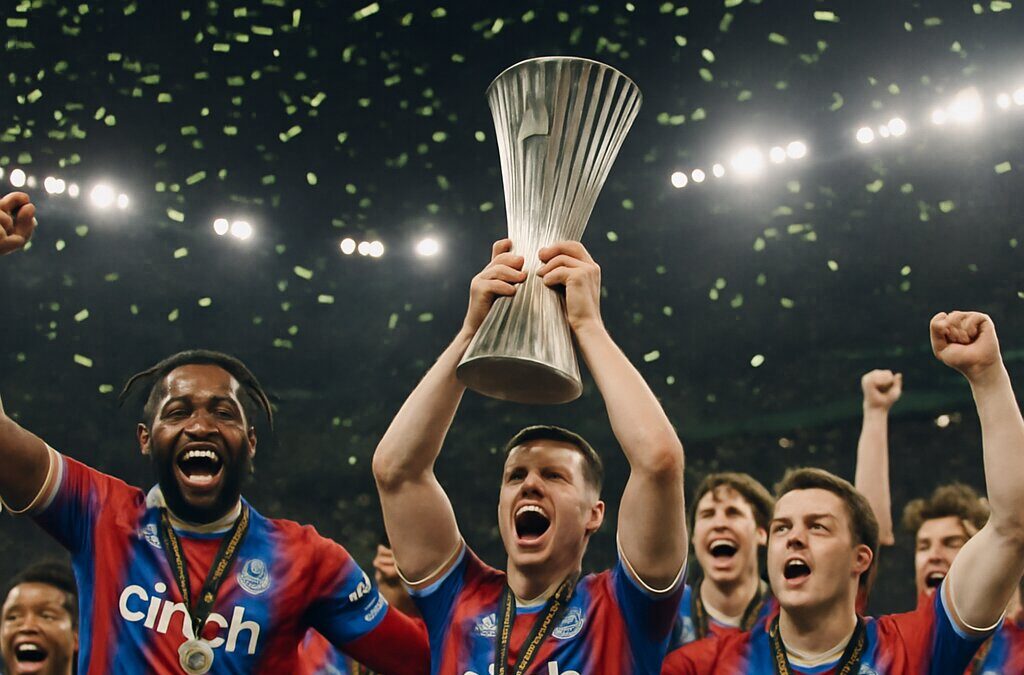 Pemain Crystal Palace merayakan kemenangan trofi Liga Conference UEFA 2025/26 di lapangan