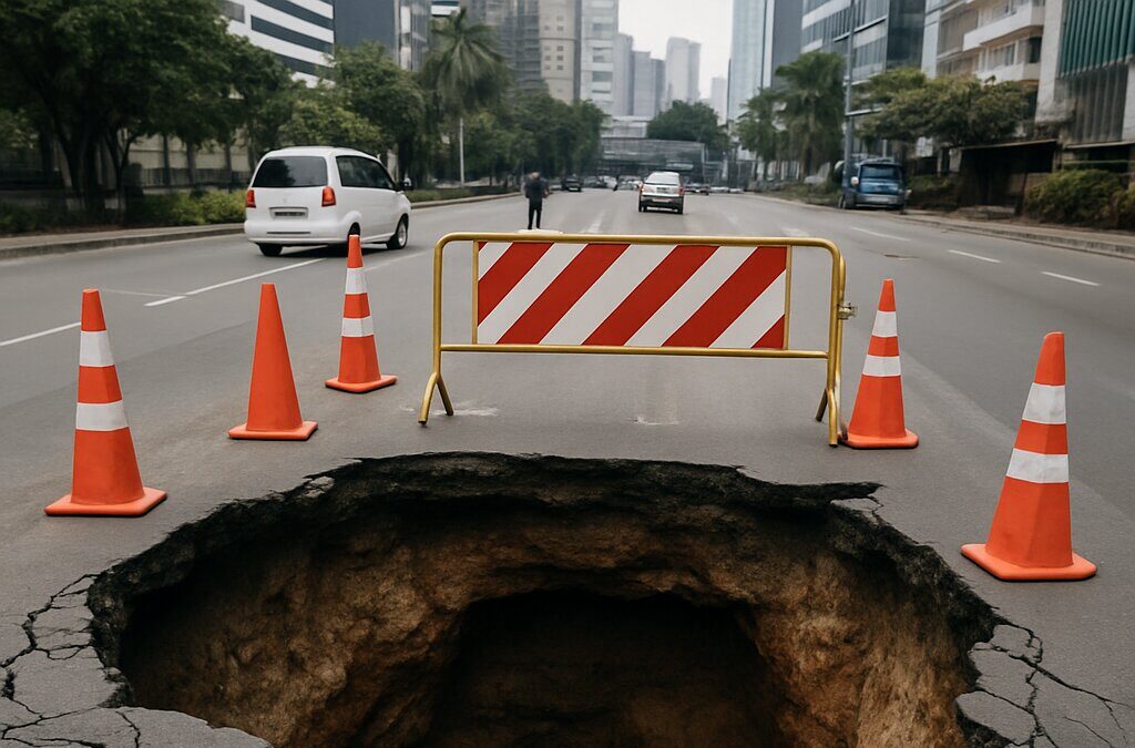 Lubang amblas sedalam 3 meter di Jalan Lenteng Agung Jakarta Selatan