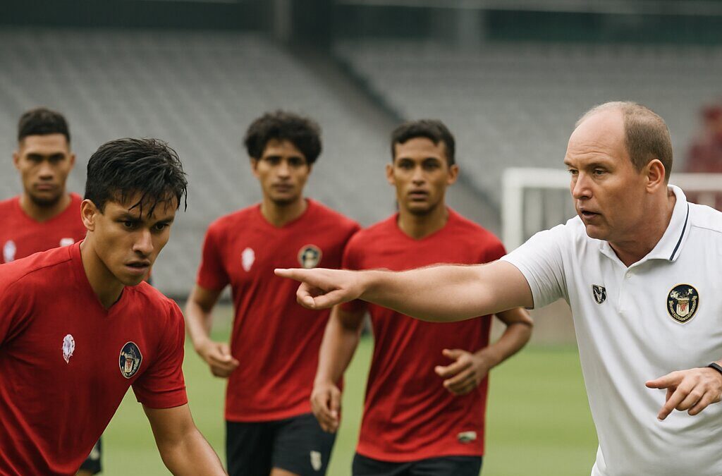Pelatih memberi instruksi pemain Timnas Indonesia saat latihan FIFA Series 2026