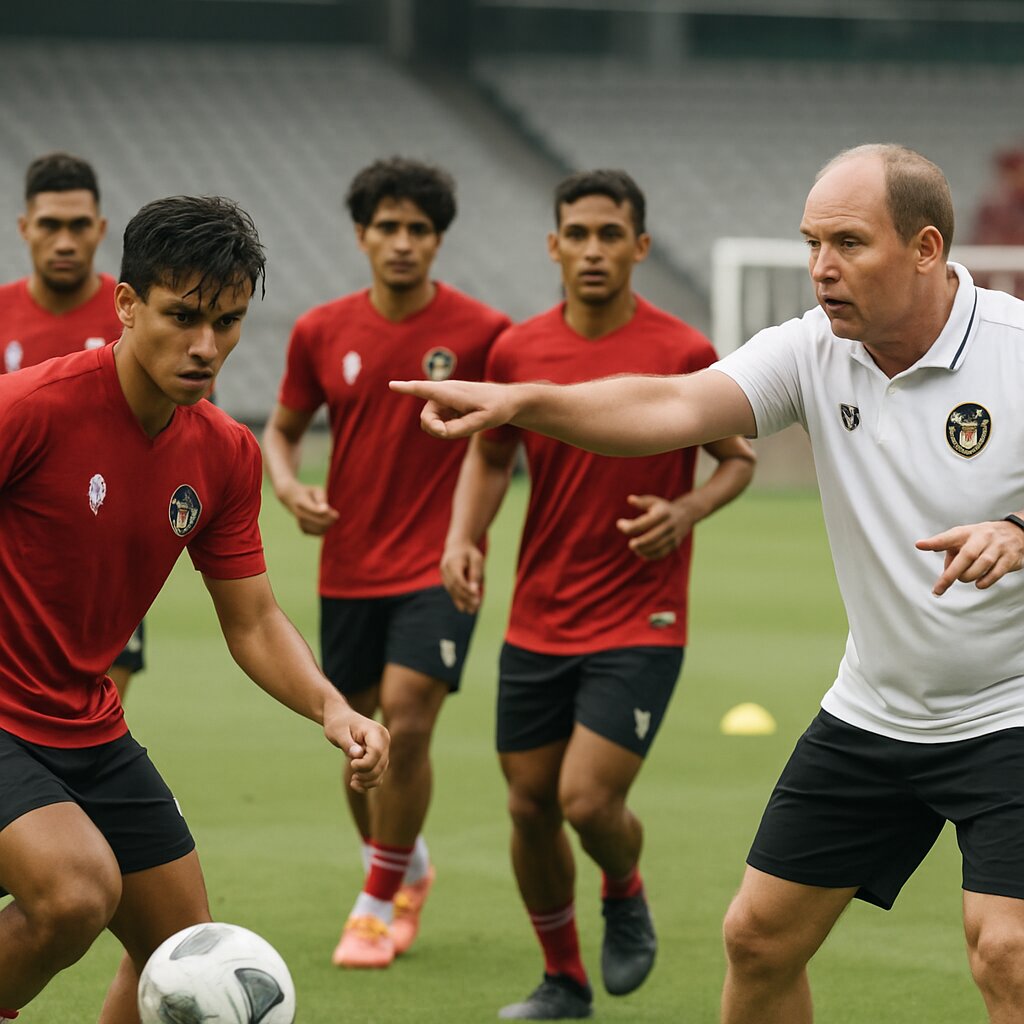 Pelatih memberi instruksi pemain Timnas Indonesia saat latihan FIFA Series 2026