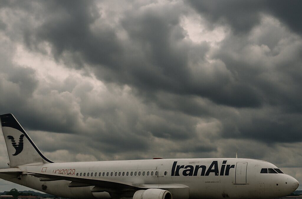 Pesawat maskapai Iran di landasan bandara simbol pembatasan penerbangan AS