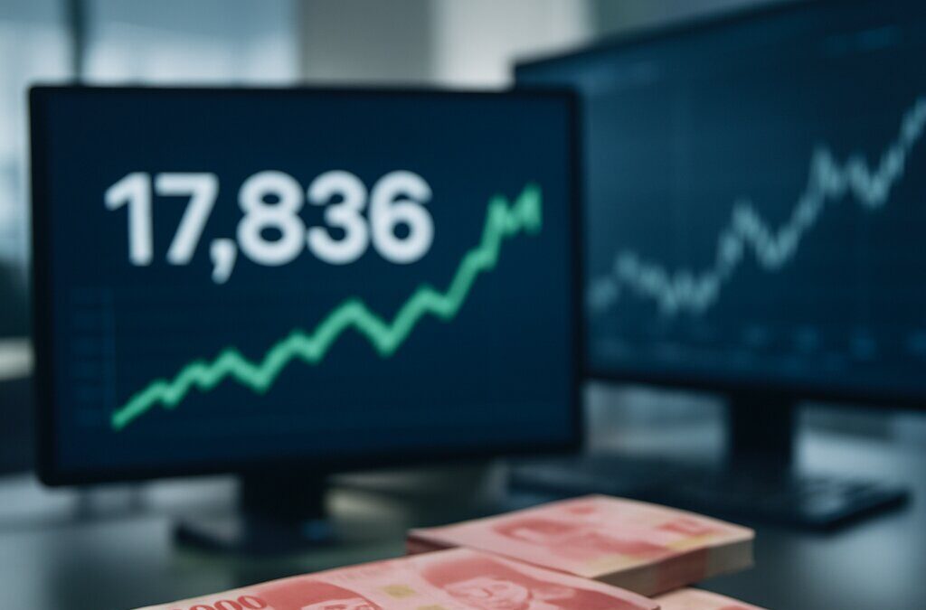 Uang rupiah dengan layar nilai tukar menunjukkan penguatan terhadap dolar AS