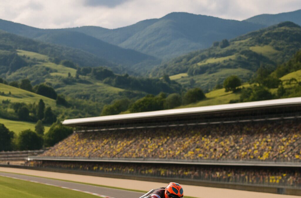 Aksi balap Moto3 di Sirkuit Mugello Italia dengan pemandangan tribun penonton