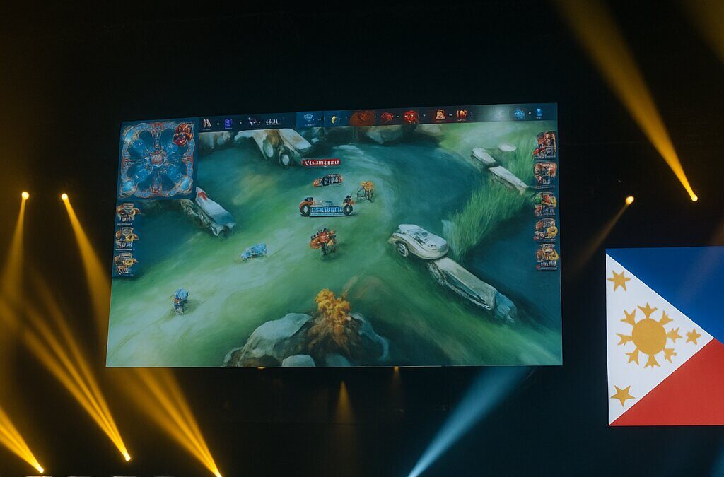 Panggung turnamen esports MPL Philippines Season 17 dengan layar LED besar