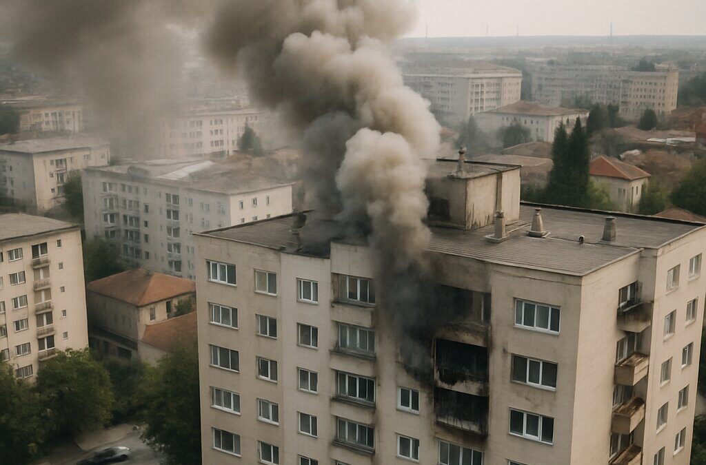 Gedung apartemen rusak akibat jatuhnya drone di Galați Rumania