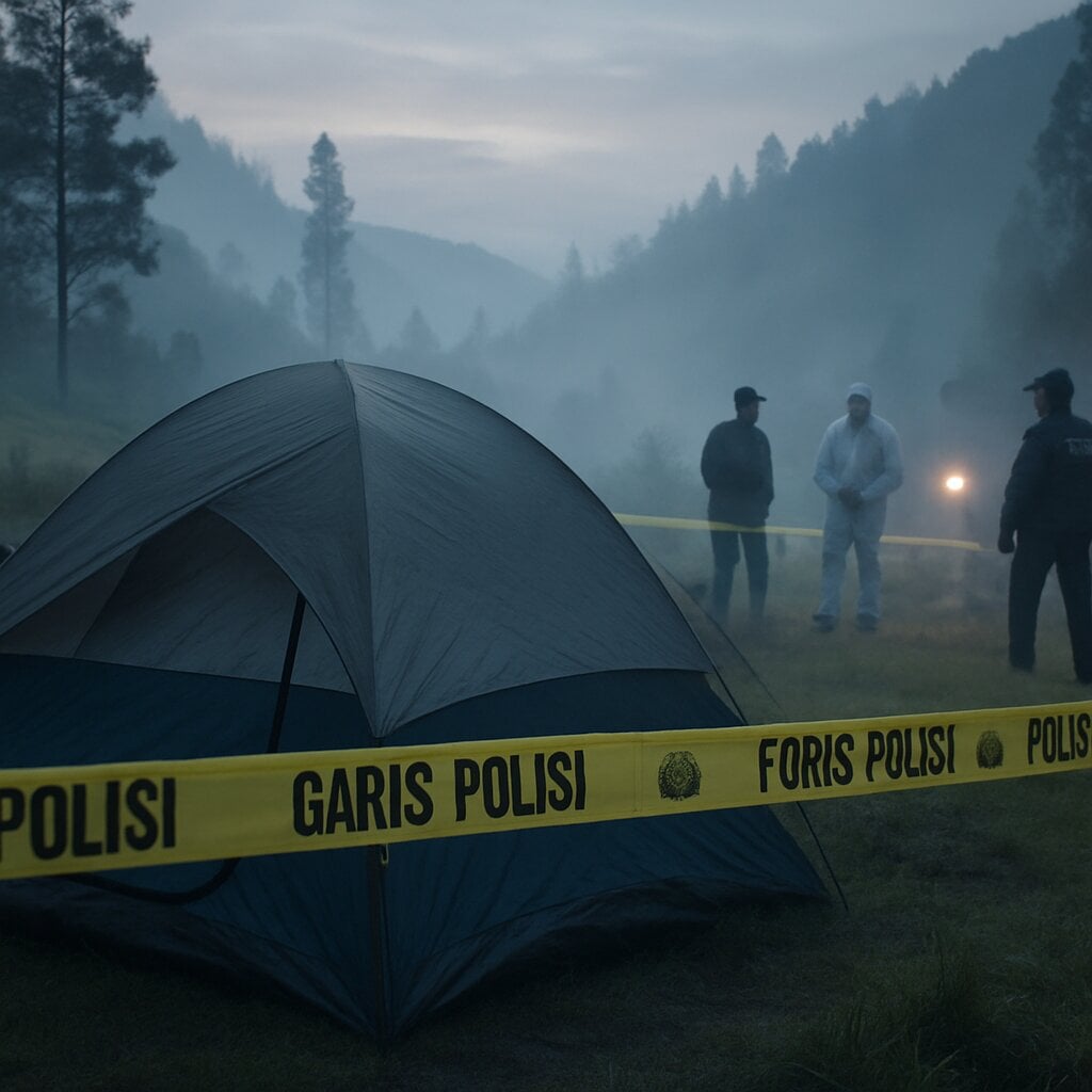 TKP investigasi kematian sekeluarga dalam tenda camping di Temanggung akibat dugaan keracunan gas CO