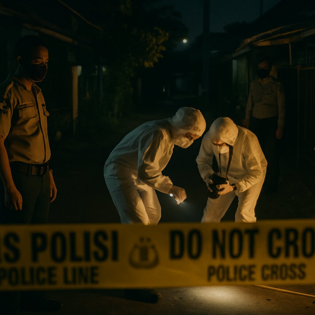 Tim forensik kepolisian melakukan penyelidikan TKP pembunuhan WN Korea Selatan di Bekasi