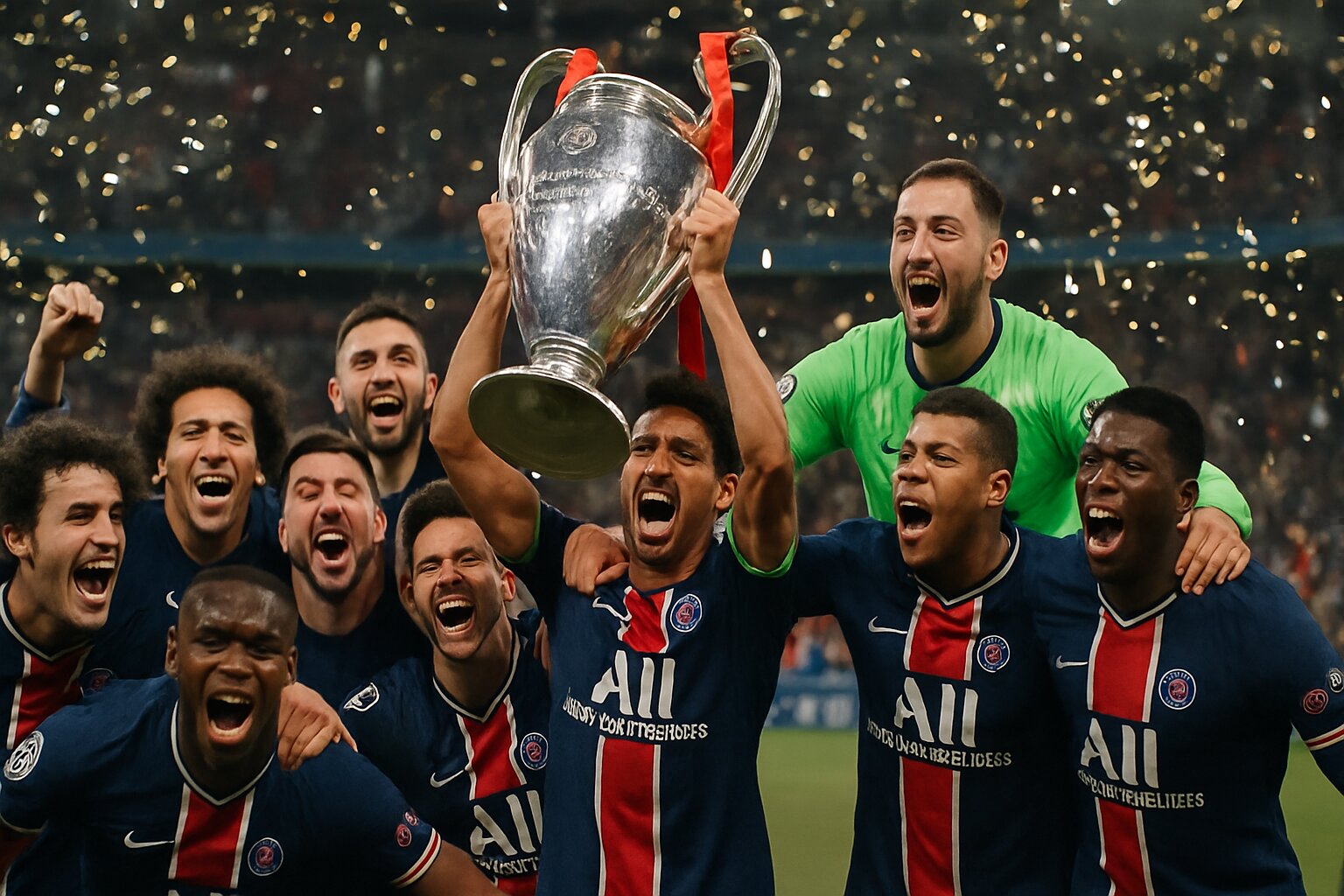 Pemain PSG merayakan gelar juara Liga Champions 2026 di Puskas Arena Budapest