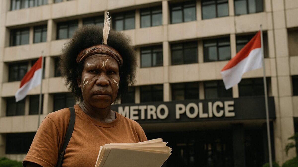 Tokoh adat Papua Yasinta Moiwend di Polda Metro Jaya melaporkan kasus film Pesta Babi