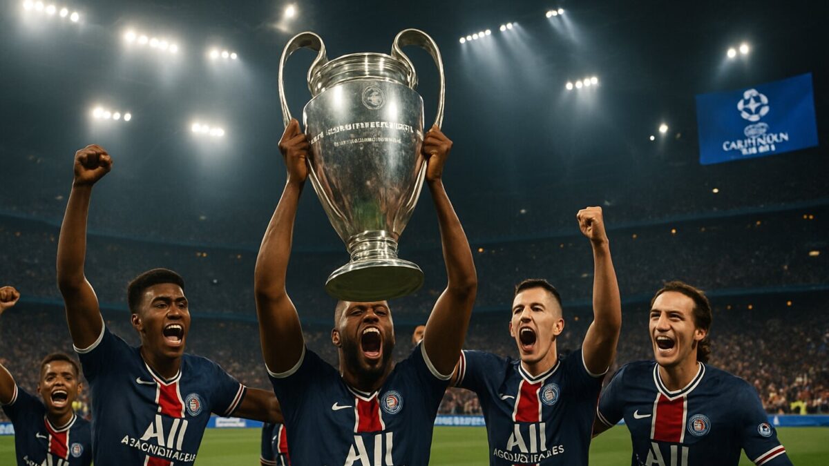 Perayaan PSG usai juara Liga Champions 2026 di Puskas Arena Budapest