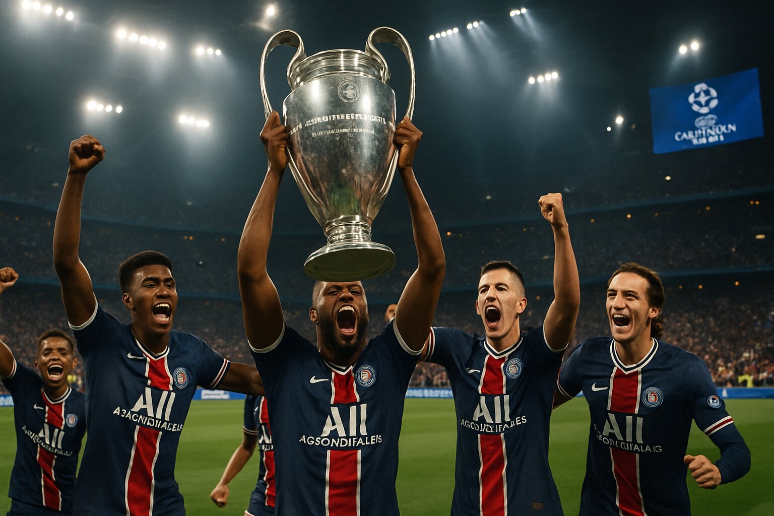 Perayaan PSG usai juara Liga Champions 2026 di Puskas Arena Budapest