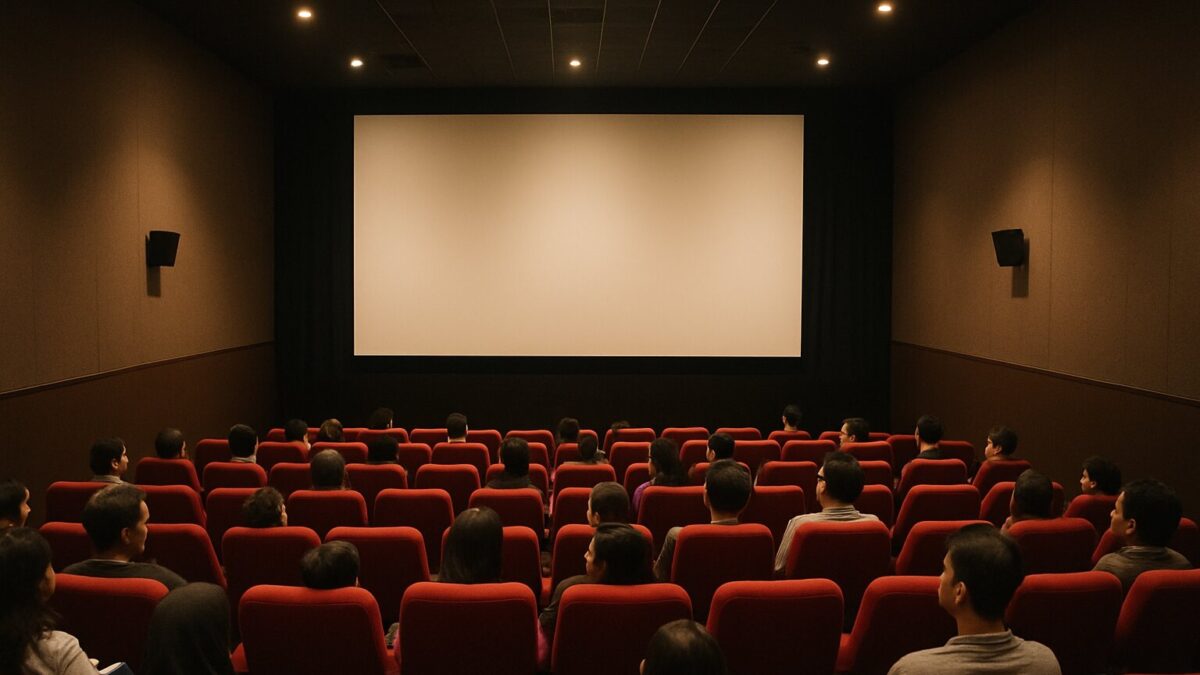 Suasana bioskop modern di Surabaya dengan penonton menikmati film akhir pekan
