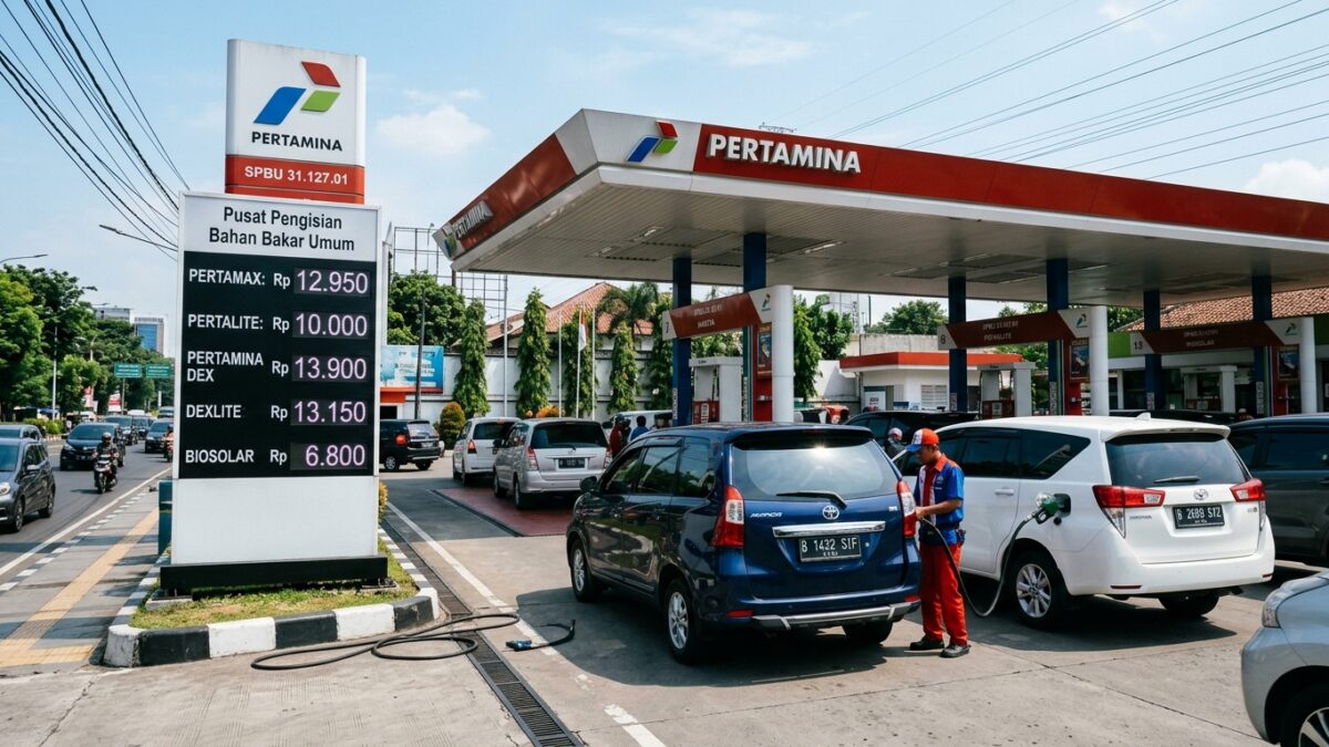 SPBU Pertamina dengan papan harga BBM solar dan diesel terlihat jelas