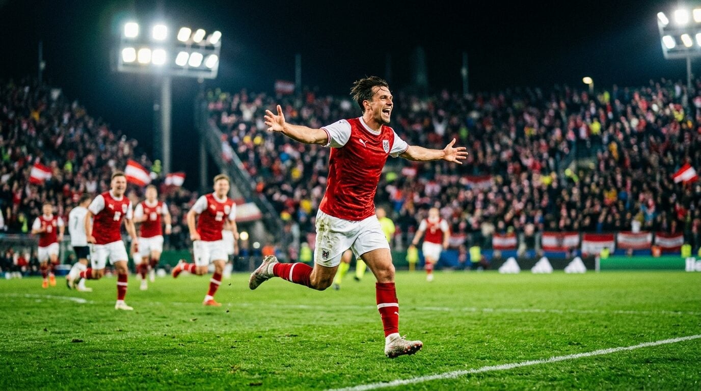 Sasa Kalajdzic melakukan selebrasi setelah mencetak gol penyelamat Austria di Piala Dunia 2026