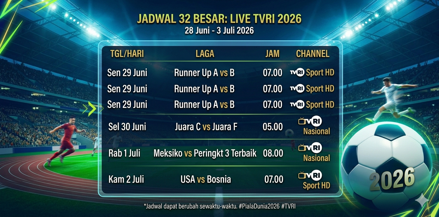 Jadwal 32 Besar Piala Dunia 2026