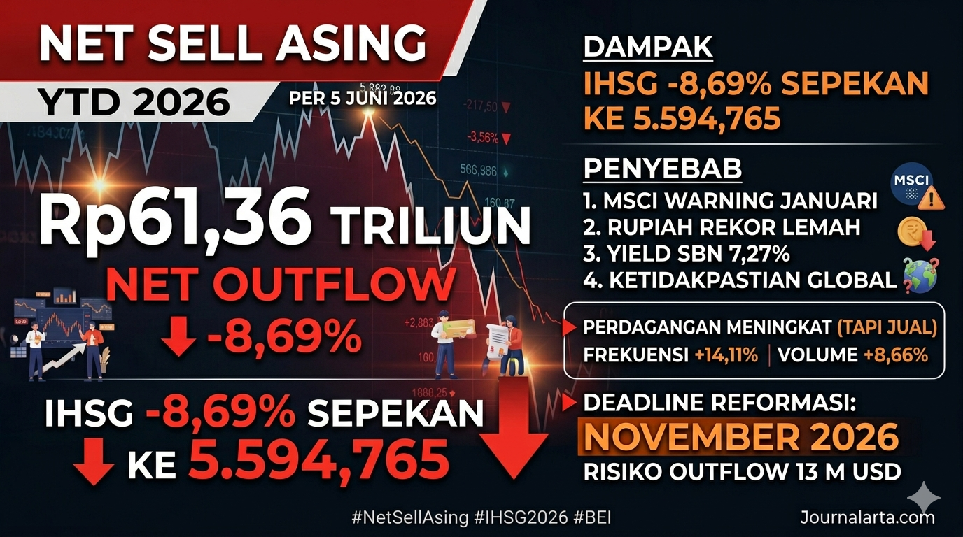 Investor Asing Jual Bersih Rp61,36 Triliun Sepanjang 2026, Tekanan Berat bagi