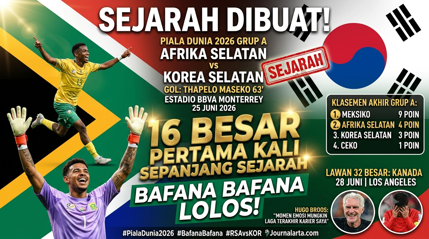 Sejarah Tercipta! Afrika Selatan Kalahkan Korea Selatan 1-0 dan Lolos ke 16