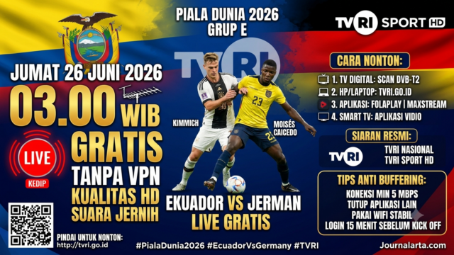 Cara Nonton Ekuador vs Jerman Piala Dunia 2026 Gratis di TVRI Sport HD