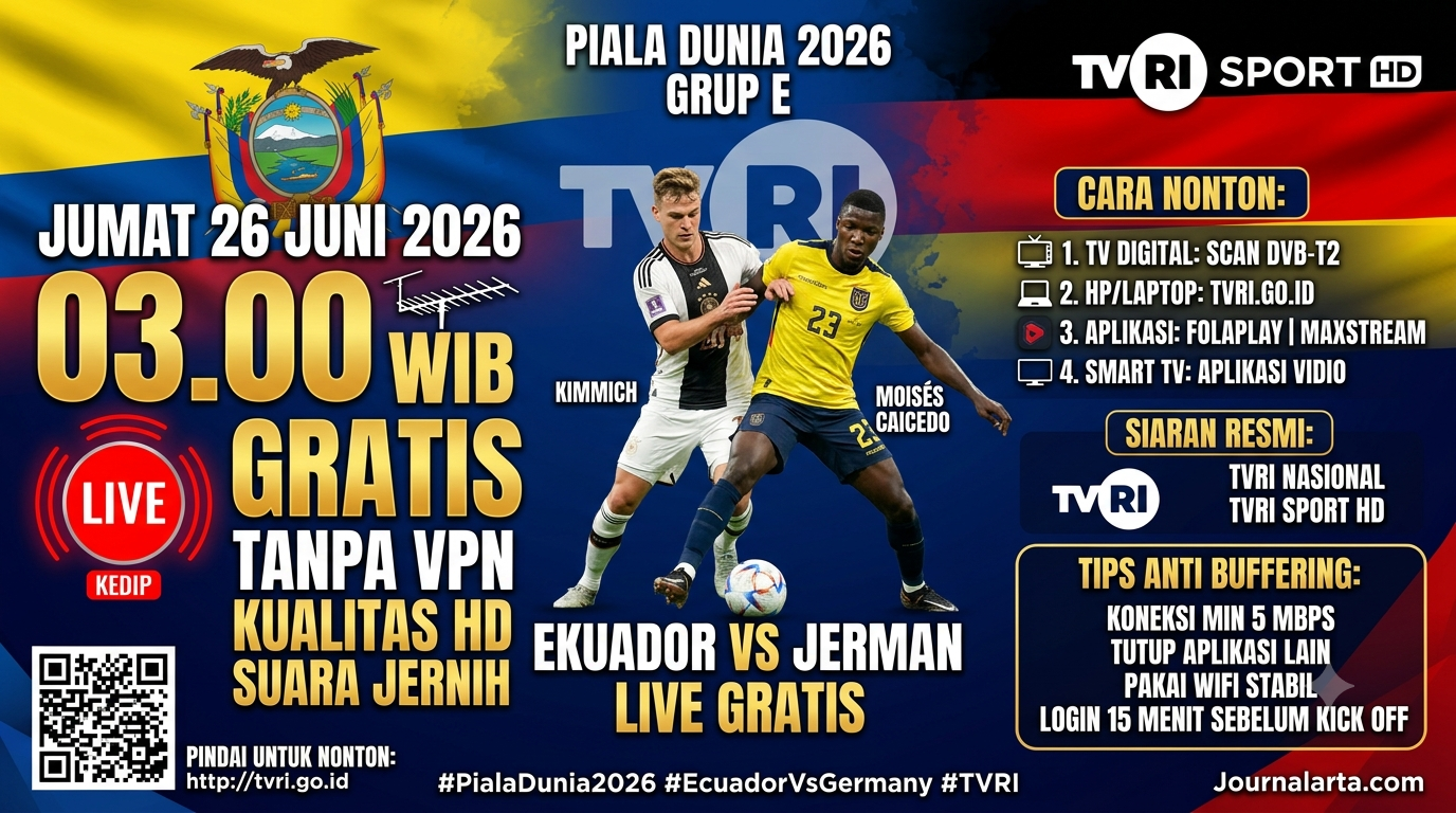 Cara Nonton Ekuador vs Jerman Piala Dunia 2026 Gratis di TVRI Sport HD