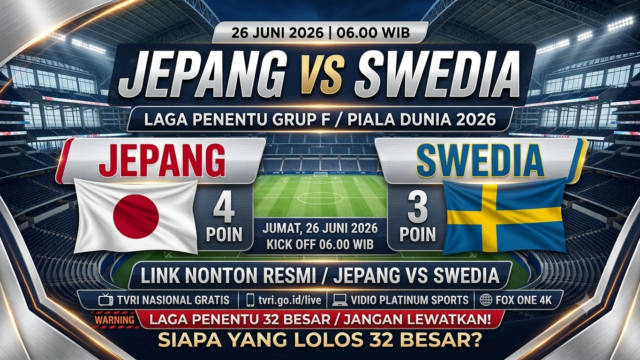 Link Live Streaming Jepang vs Swedia 26 Juni 2026 Legal TVRI FOX One