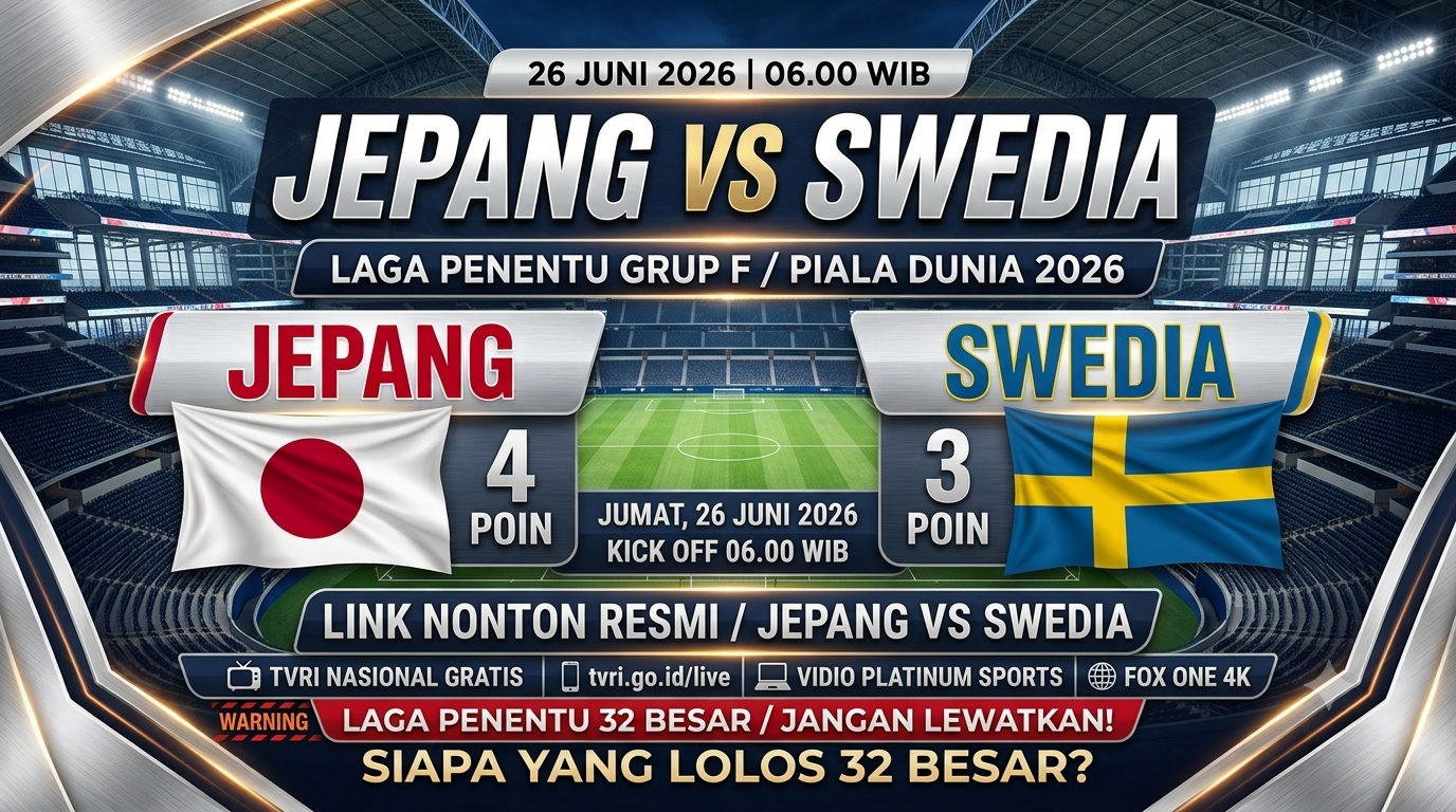 Link Live Streaming Jepang vs Swedia 26 Juni 2026 Legal TVRI FOX One