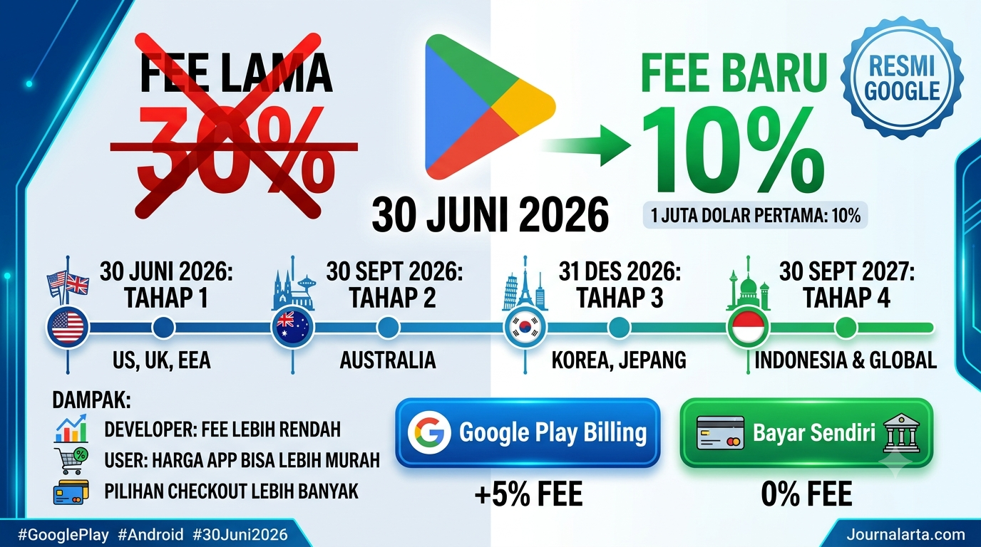 Google Ubah Sistem Pembayaran Play Store, Fee Turun Mulai 30 Juni 2026