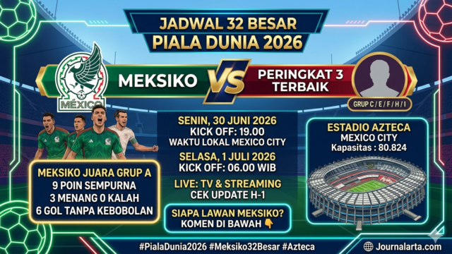 Jadwal Meksiko 32 Besar Piala Dunia 2026: Lawan dan Jam Pertandingan