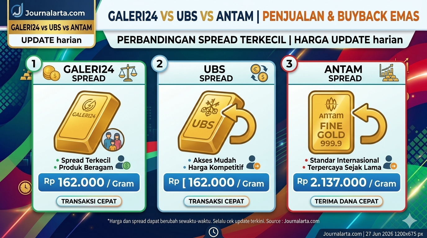 Harga Emas Galeri24 vs UBS vs Antam 26 Juni 2026