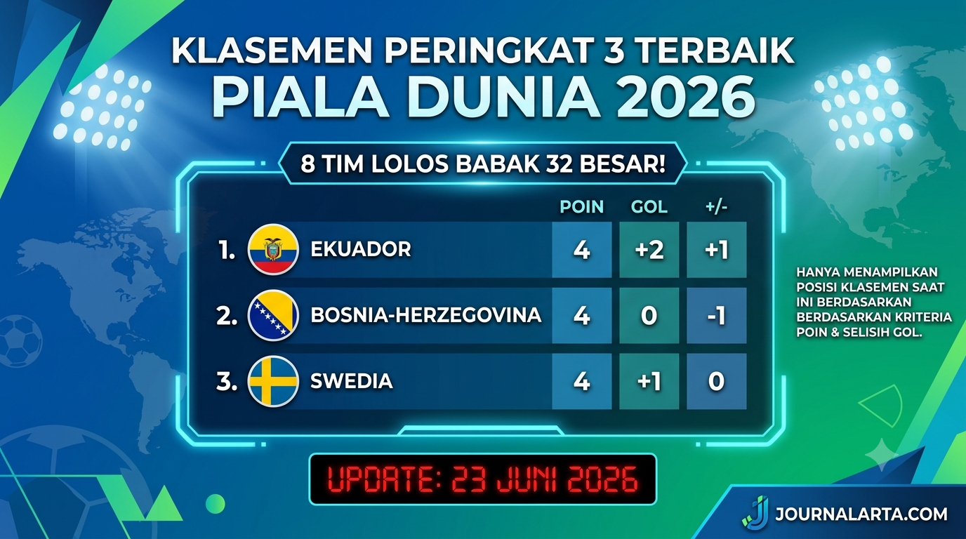 Klasemen Peringkat 3 Terbaik Piala Dunia 2026 Sementara