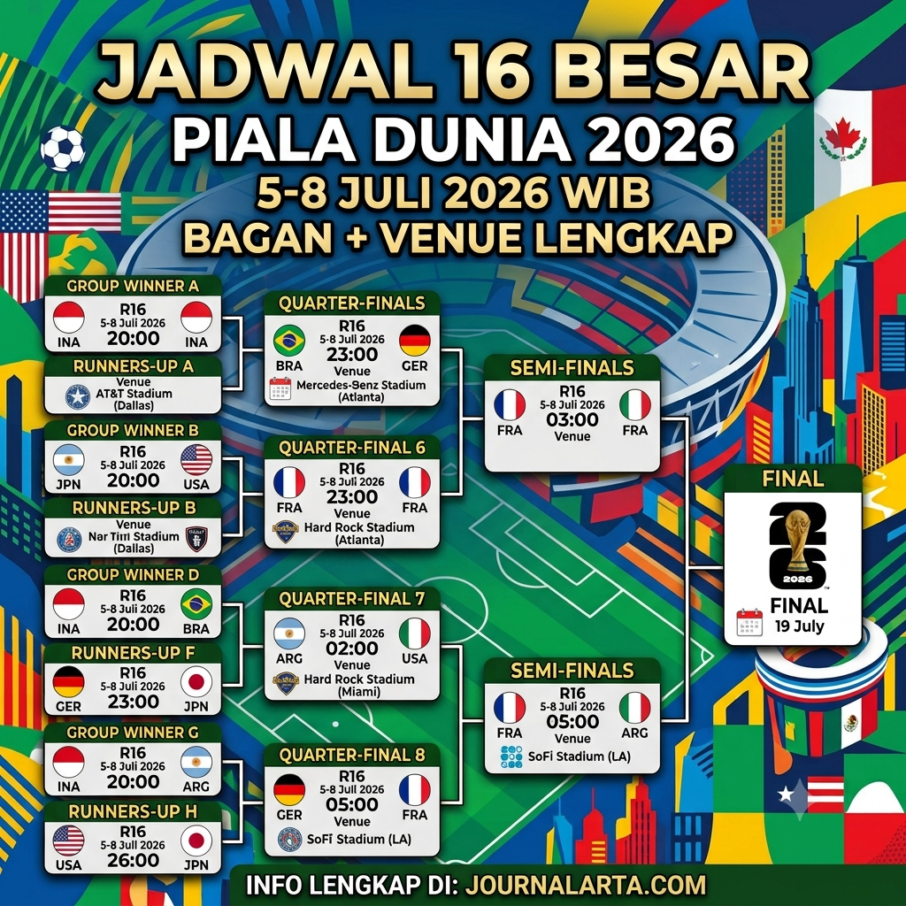 Jadwal 16 Besar Piala Dunia 2026 Lengkap Jam WIB Update