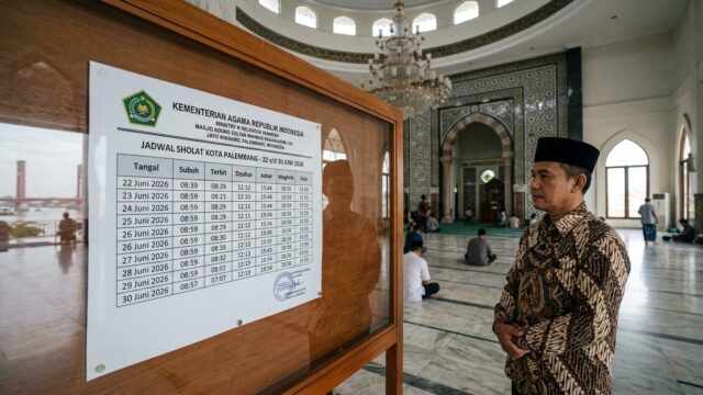 Jadwal Sholat Kota Palembang 22–30 Juni 2026 Resmi dari Kementerian Agama