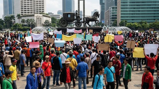 Massa Gelar Aksi di Patung Kuda, Dukung MBG Dilanjutkan