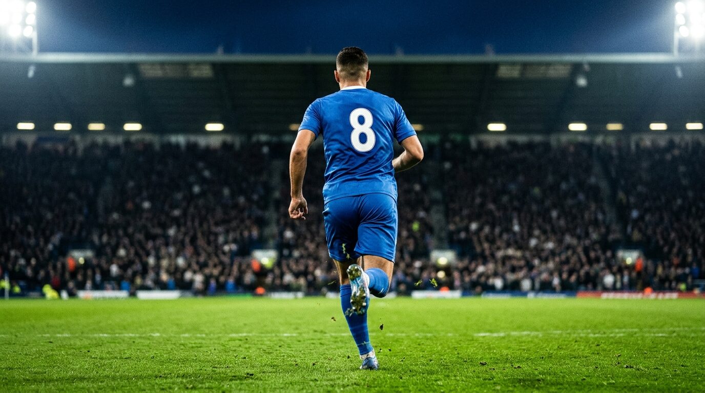 Jersey biru di lapangan hijau melambangkan rumor transfer Nicolas Raskin dari Rangers