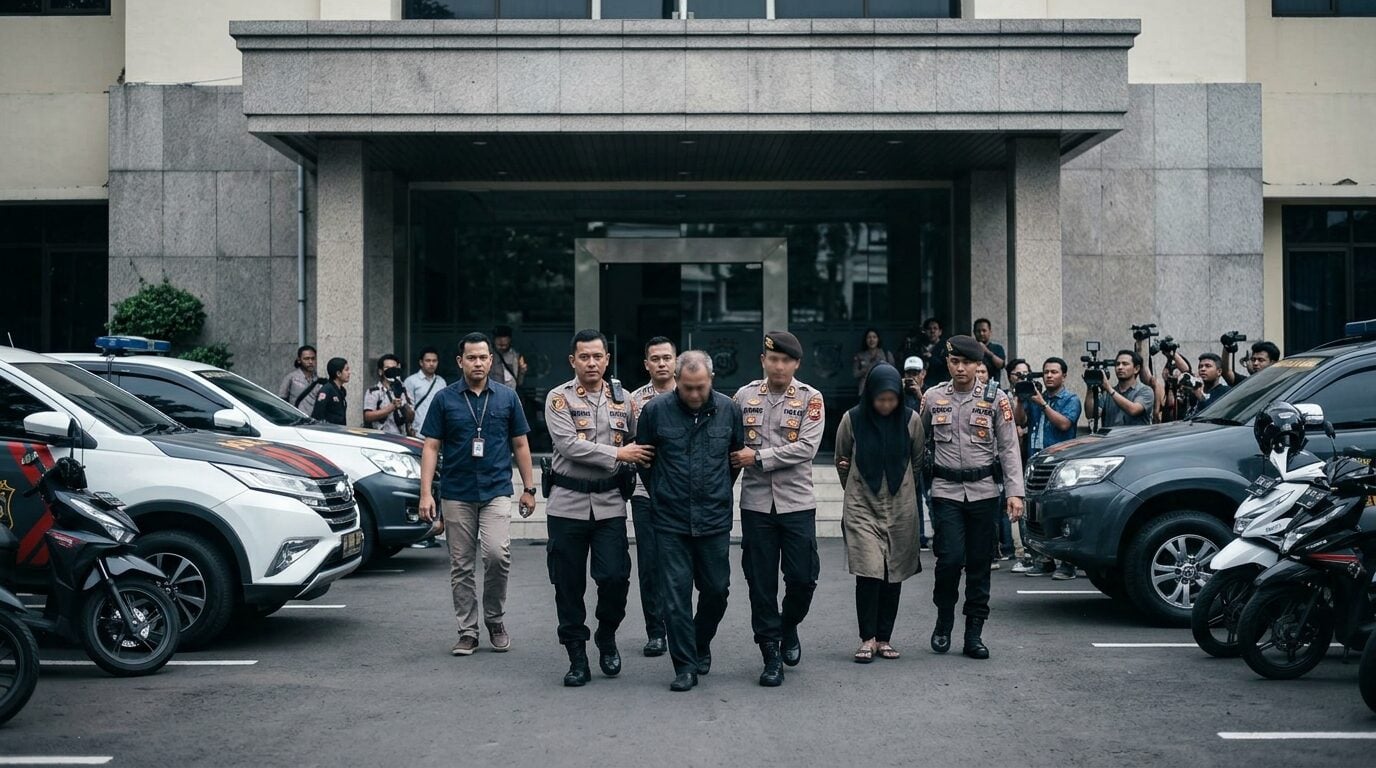 Polisi membawa tersangka ke kantor kepolisian untuk proses penyidikan kasus ijazah